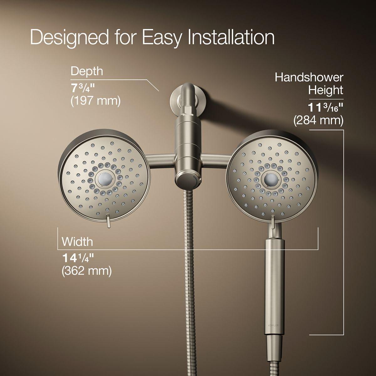 Kohler Purist® 2-In-1 Multifunction Shower Combo Kit, Showerhead and Handshower, Three Spray Settings
