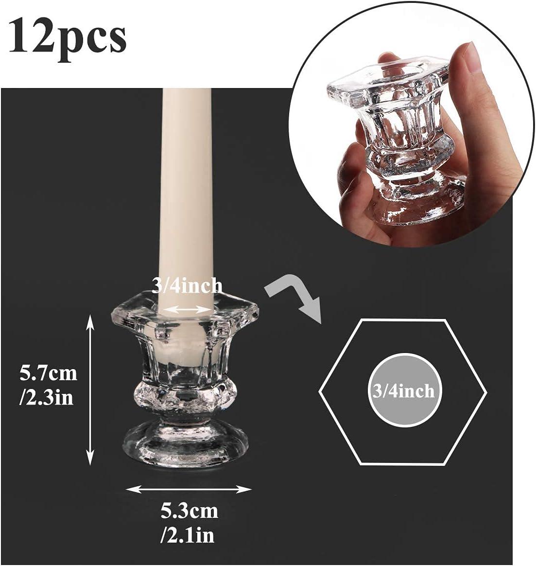 Juvale 12 Pack Clear Glass Candle Holders for Candlesticks, Taper Candles, Wedding Centerpieces, 2 x 2.3 x 2 In