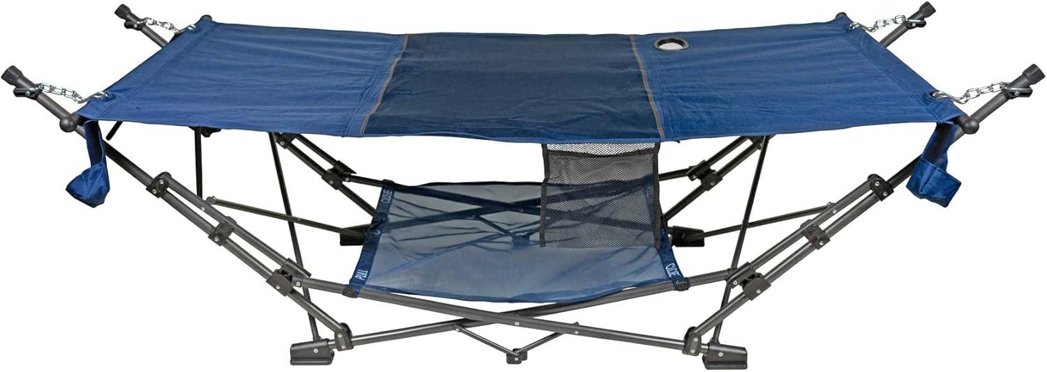 Full-Sized Blue Polyester Portable Folding Hammock with Steel Frame