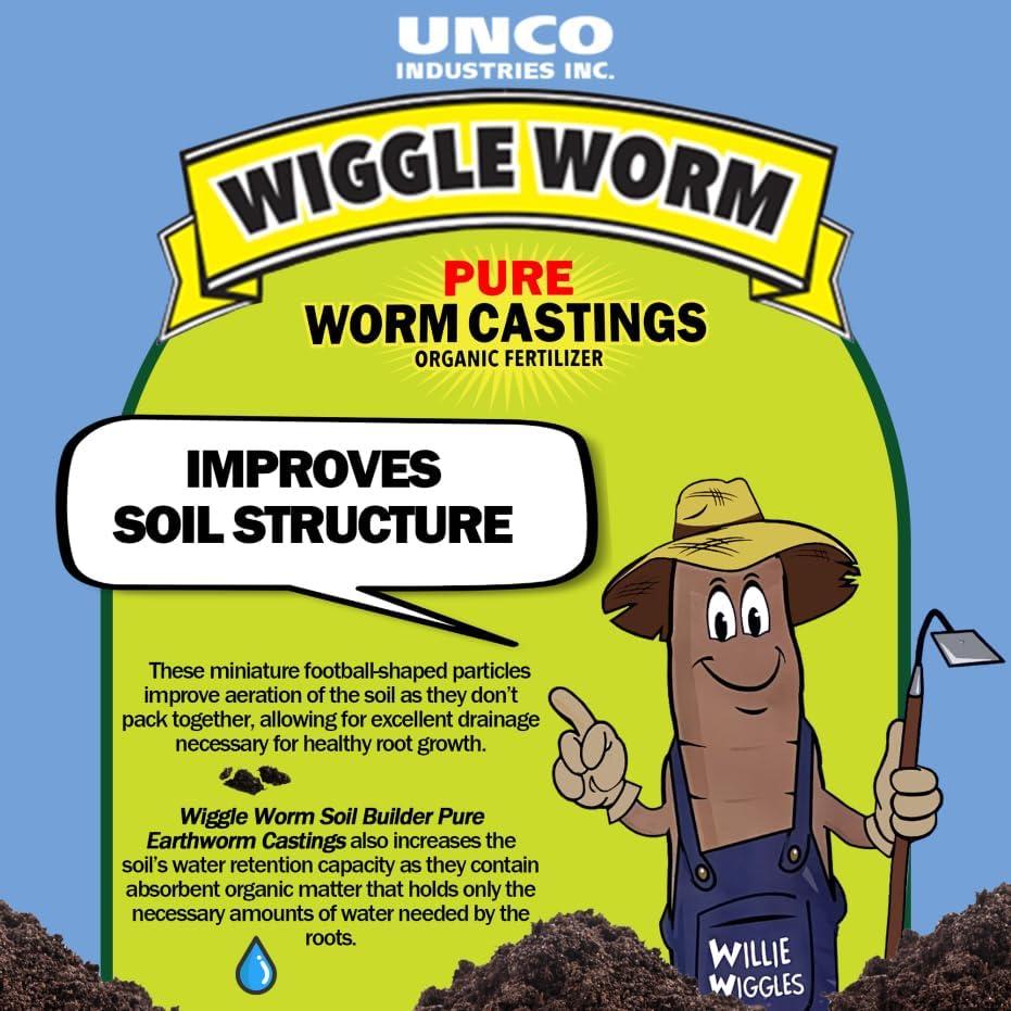 Wiggle Worm 100% Pure Organic Worm Castings - Organic Fertilizer for Houseplants, Vegetables, and More, 4.5-Pounds