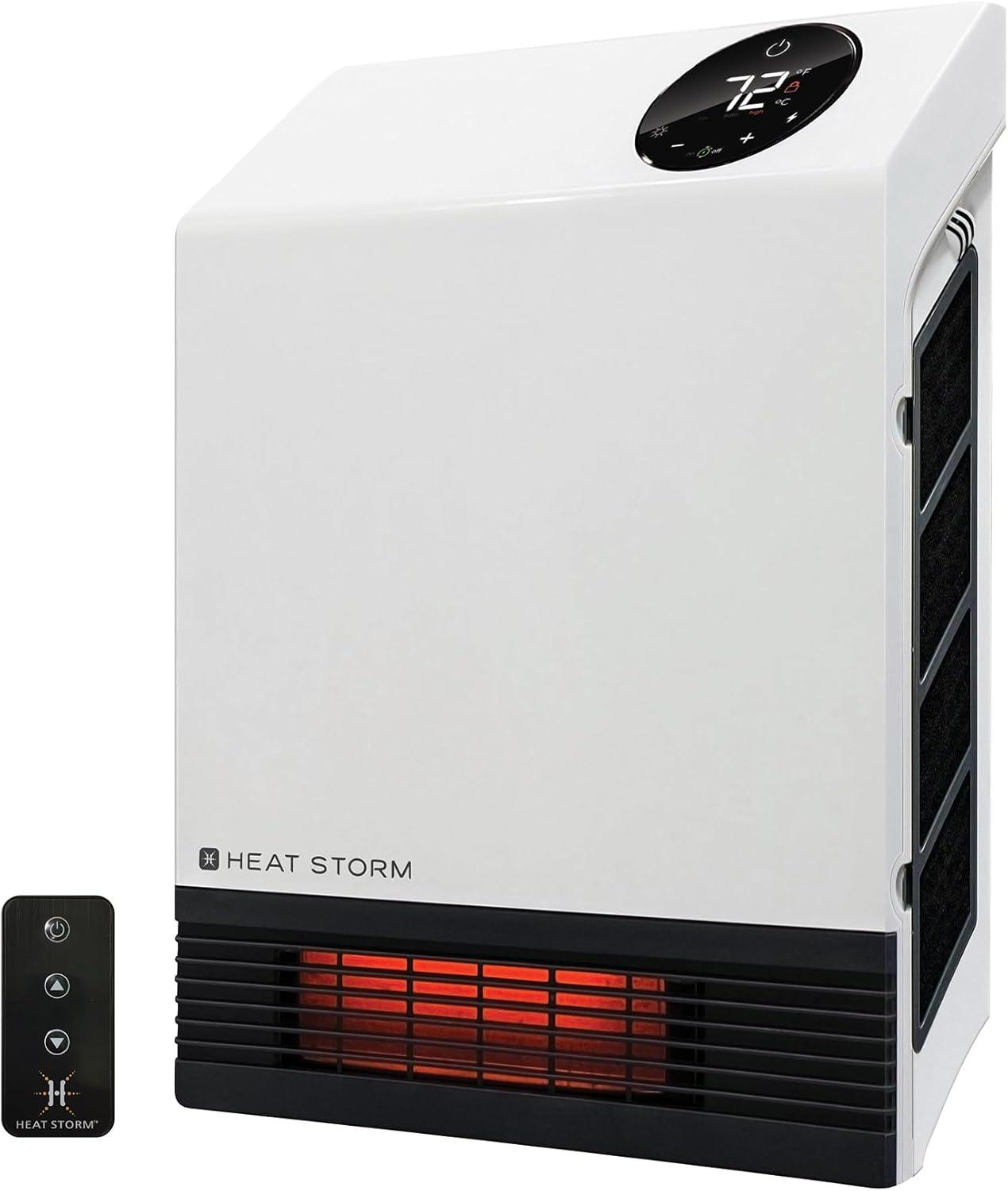 Heat Storm Heat Storm 1000 Watt 3400 BTU Electric Wall Mounted Space Heater with Adjustable Thermostat , Remote Included and with Digital Display