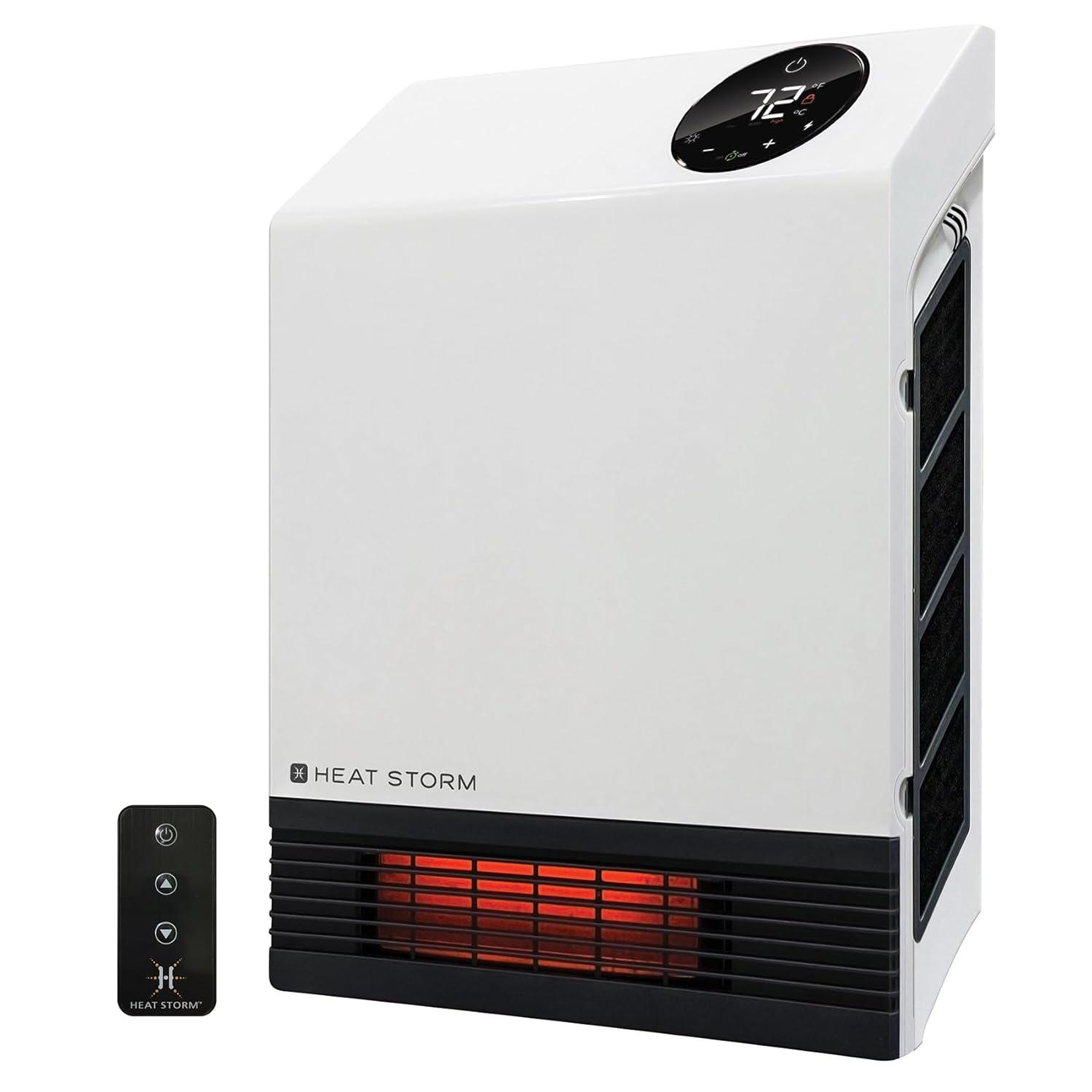 Heat Storm Heat Storm 1000 Watt 3400 BTU Electric Wall Mounted Space Heater with Adjustable Thermostat , Remote Included and with Digital Display