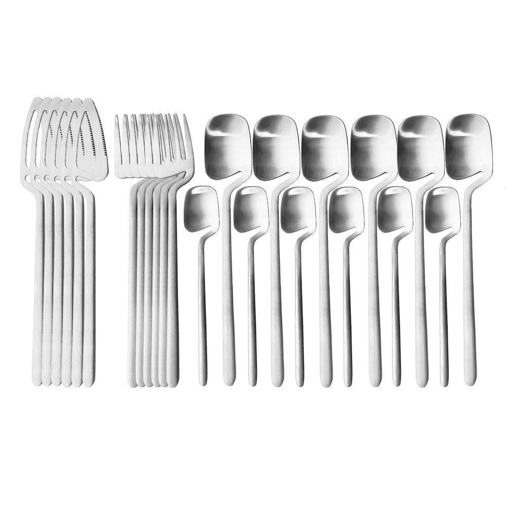 Flatware Set, 24-piece Silverware Cutlery Set with Serving Kitchen Utensil Set Service for 6, 304 Stainless Steel Utensils, Knife/Fork/Spoon, Matte Finish (A-Silver)