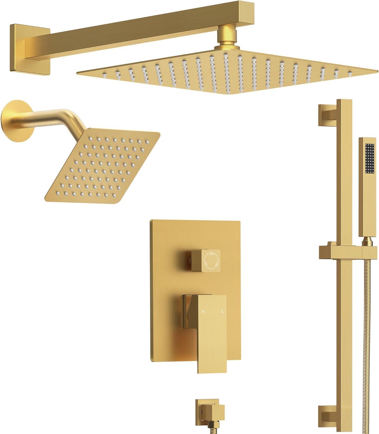 DualJetSpa Pressure-Balanced Shower System, Dual Wall Mount Showerheads with Slide Bar Handheld Spray