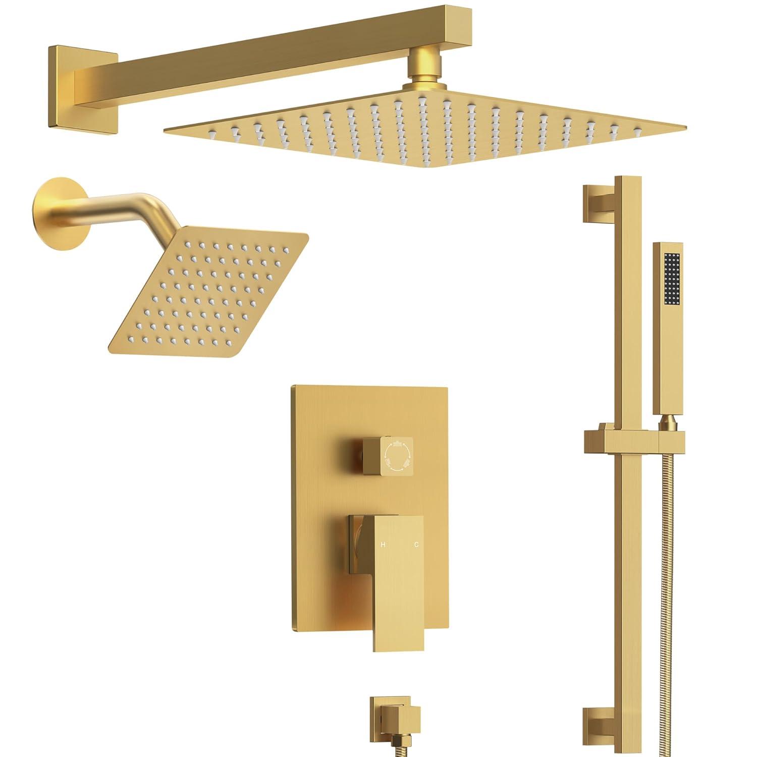 DualJetSpa Pressure-Balanced Shower System, Dual Wall Mount Showerheads with Slide Bar Handheld Spray