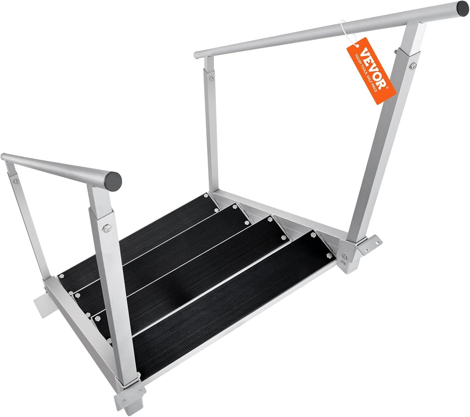 VEVOR Dock Stairs 4 Steps, 500lbs Load Pool Steps, Adjustable Height Aluminum Dock Ladders, Pontoon Boat Ladder with Handrails & Widen Nonslip Pedals for Lake/Pool/Marine Boarding/RV/House