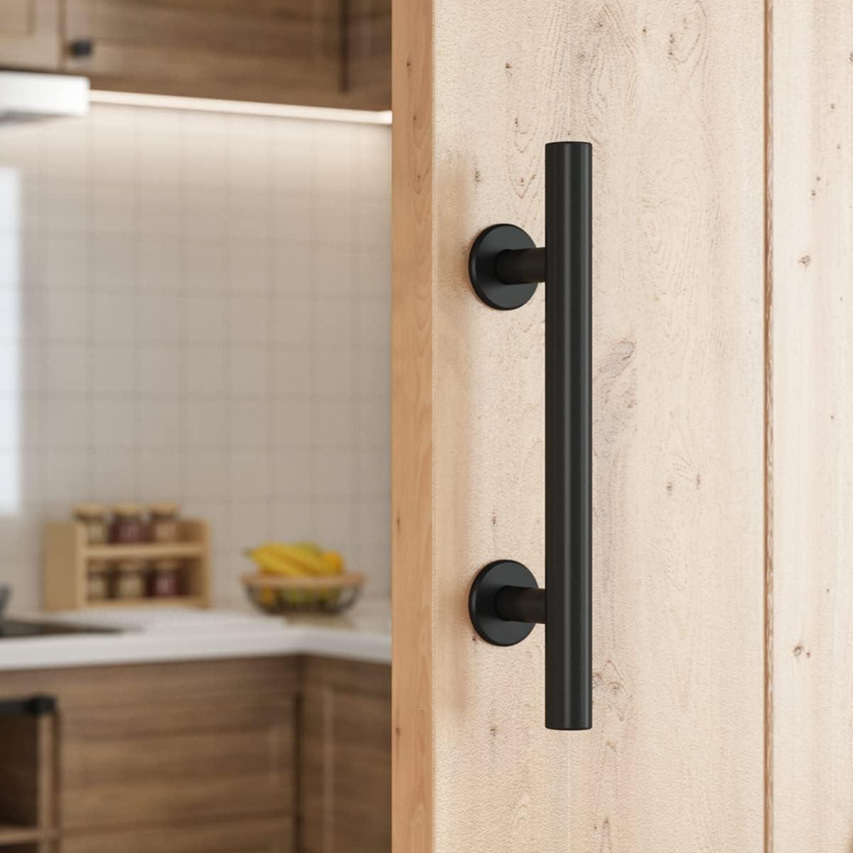 Heavy Duty 12" Pull and Flush Barn Door Handle Set, Large Rustic Two-Side Design, for Gates Garages Sheds Furniture, Solid Steel Material, Round, Black