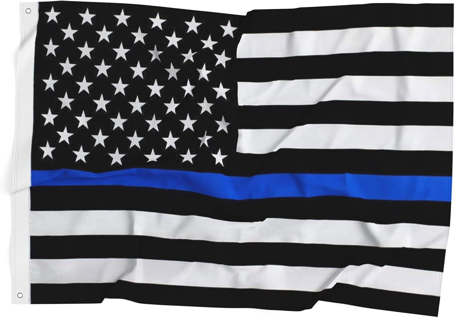 Thin Blue Line Flag United States Policeman Banner Polyester 3x5 Foot Flags Vivid Color and UV Fade Resistant Flag Outdoor Banner