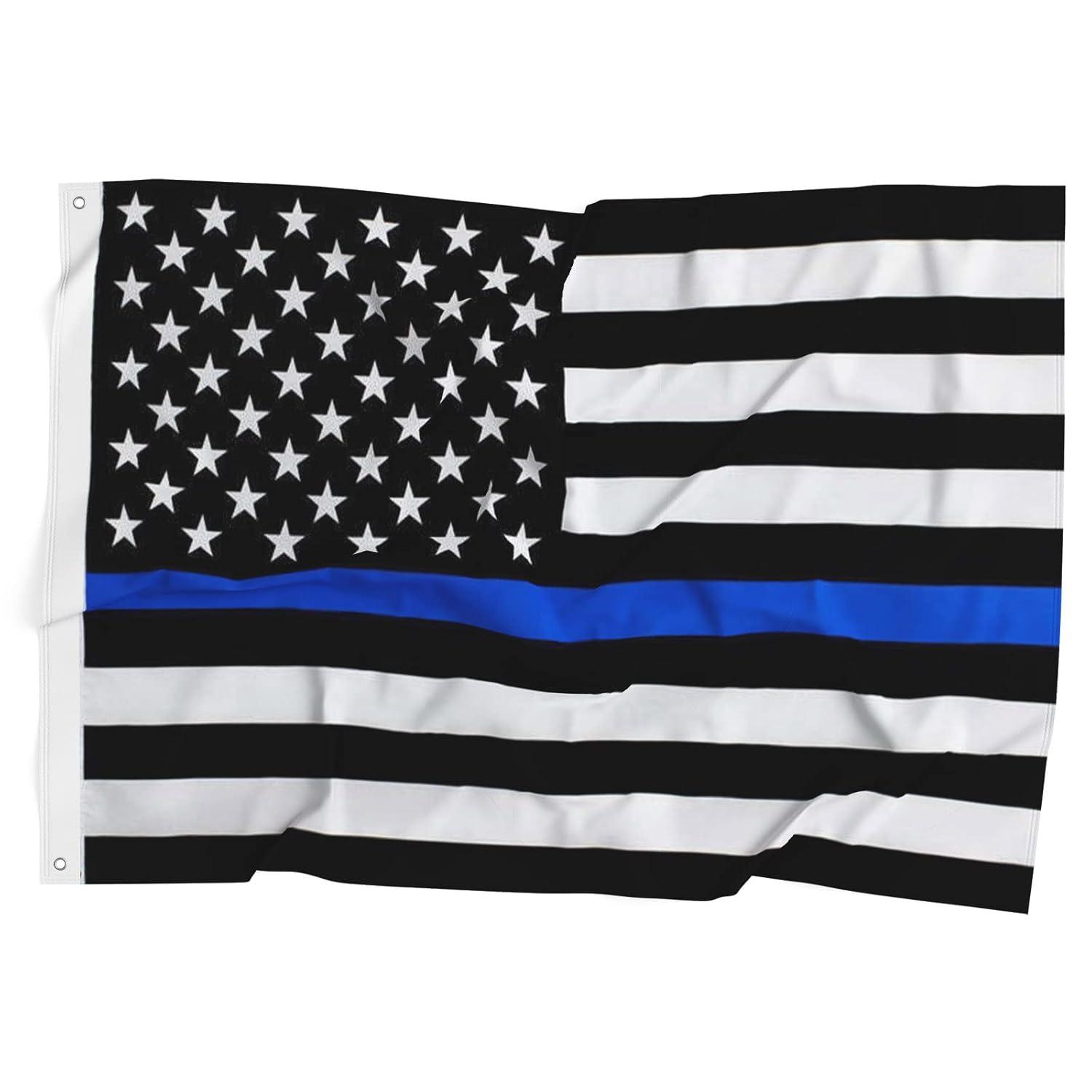 Thin Blue Line Flag United States Policeman Banner Polyester 3x5 Foot Flags Vivid Color and UV Fade Resistant Flag Outdoor Banner