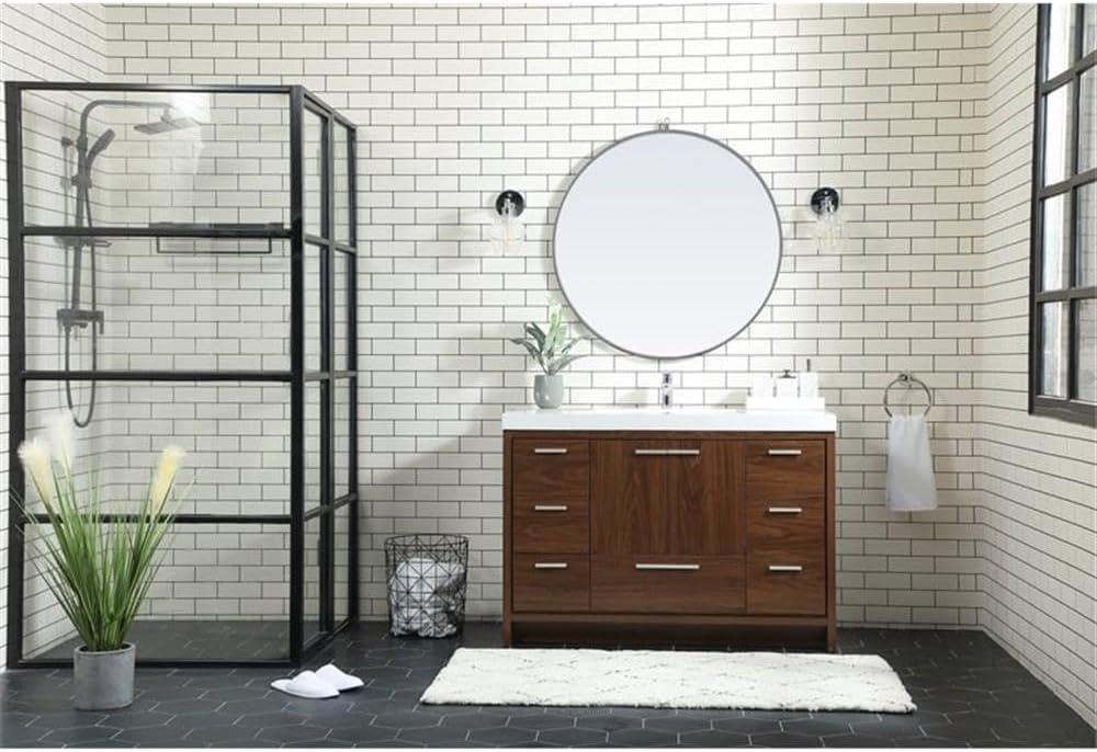 Walnut and White MDF Single Bathroom Vanity with Resin Countertop