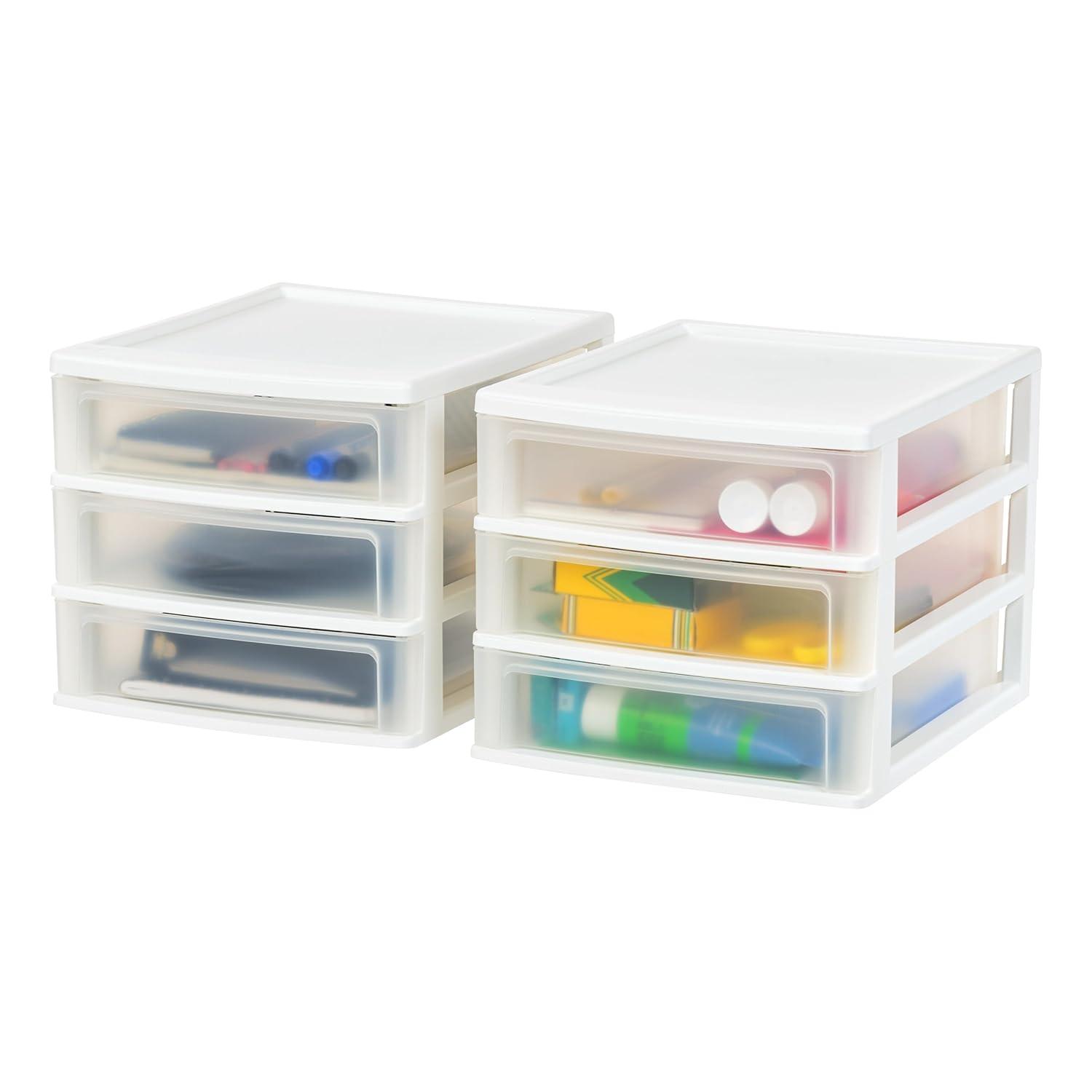 IRIS USA Medium 3-Drawer Stacking Desktop Organizer, 1 Pack, Plastic Drawer Storage Container for Stationery Art Craft Supplies, White