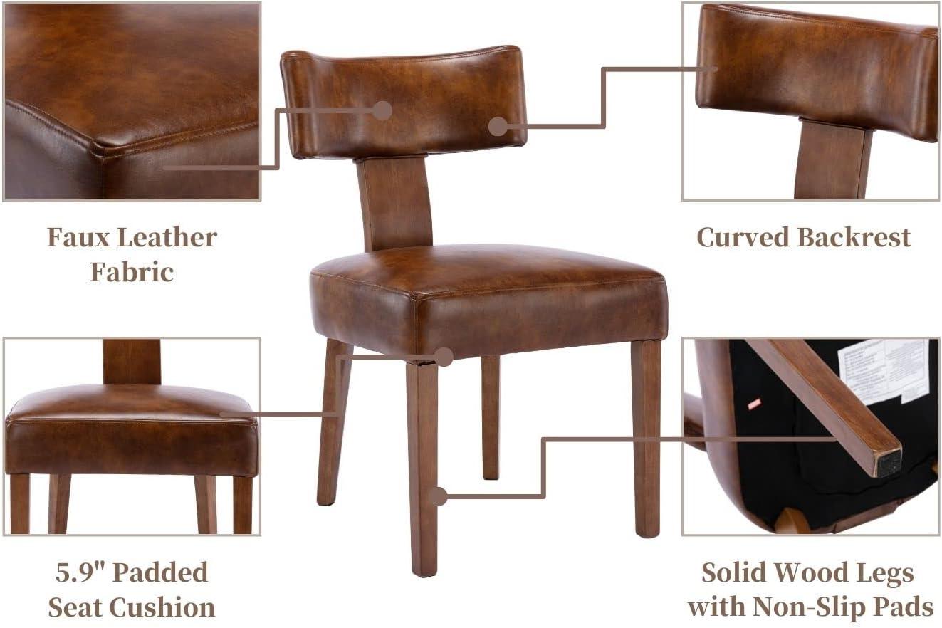 Loon Peak® Mid Century Modern Dining Chairs Set Of 2, Farmhouse PU Leather Upholstered Accent Chair Curved Backrest Kitchen Chairs With Hardwood Frame (Set of 2)