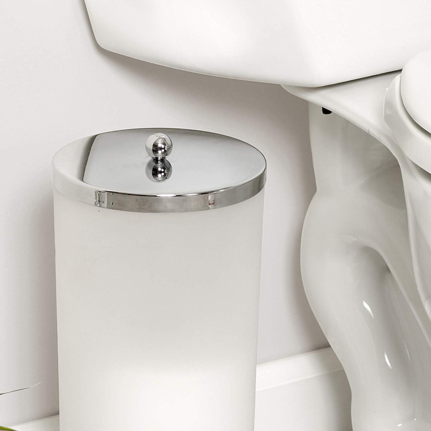 Frosted White Plastic Toilet Paper Canister with Stainless Steel Lid