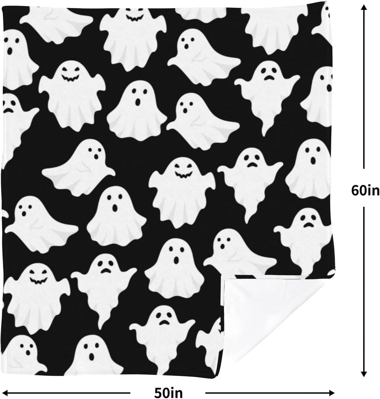 Muecwrye Halloween Blanket, Cute Halloween Spooky Black and White Throw Blanket, Lightweight Cozy Flannel Blanket, Fall Throw Blankets for Couch Sofa Bed Home Decorations, 50 X 60 Inch