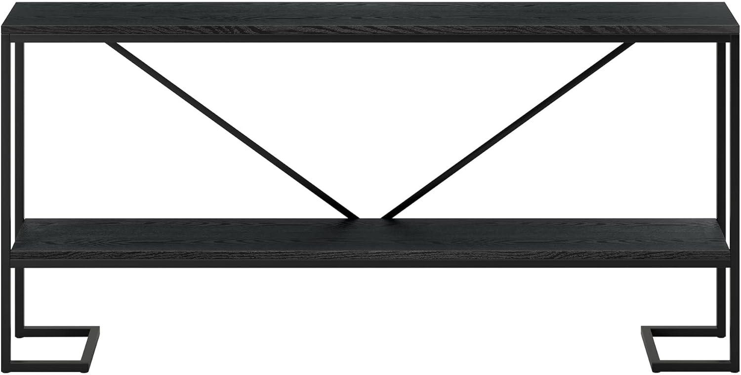 Evelyn&Zoe Phoebe 64" Wide Rectangular Console Table, Blackened Bronze/Black Grain