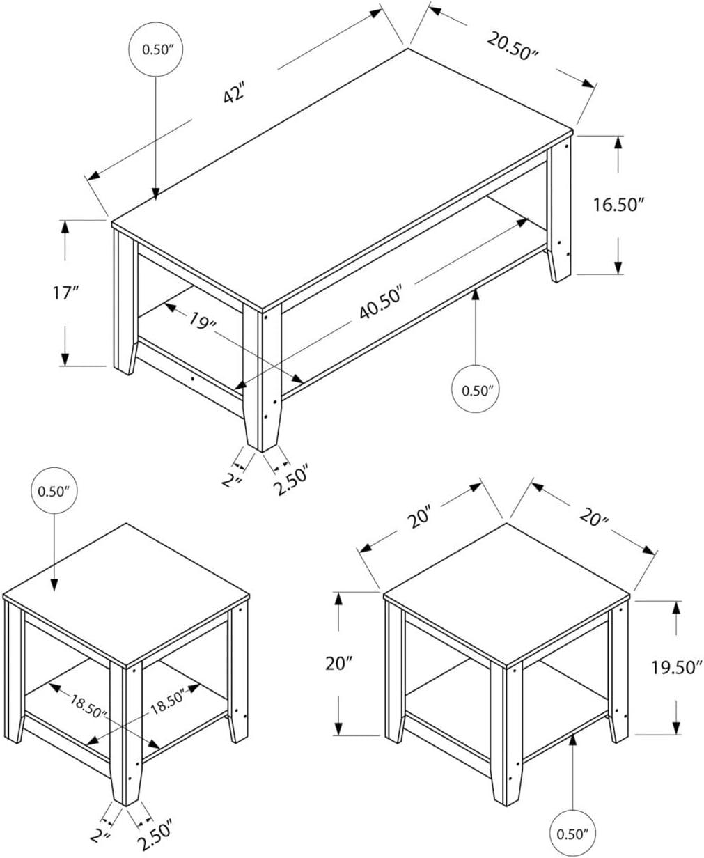 Monarch Specialties Table Set 3Pcs Set Coffee End Side Accent Living Room Laminate Grey Transitional