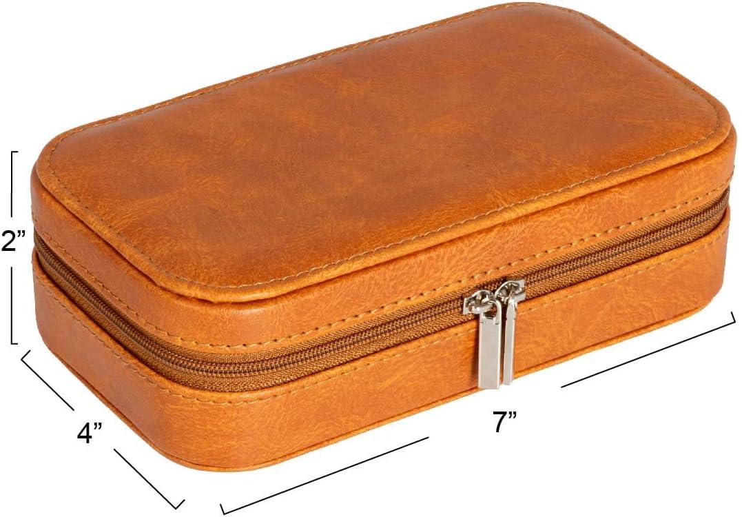 Household Essentials Vegan Leather Travel Jewelry Organizer Box Caramel: Rectangle Decorative Storage, 7.09" x 3.94" x 1.97"