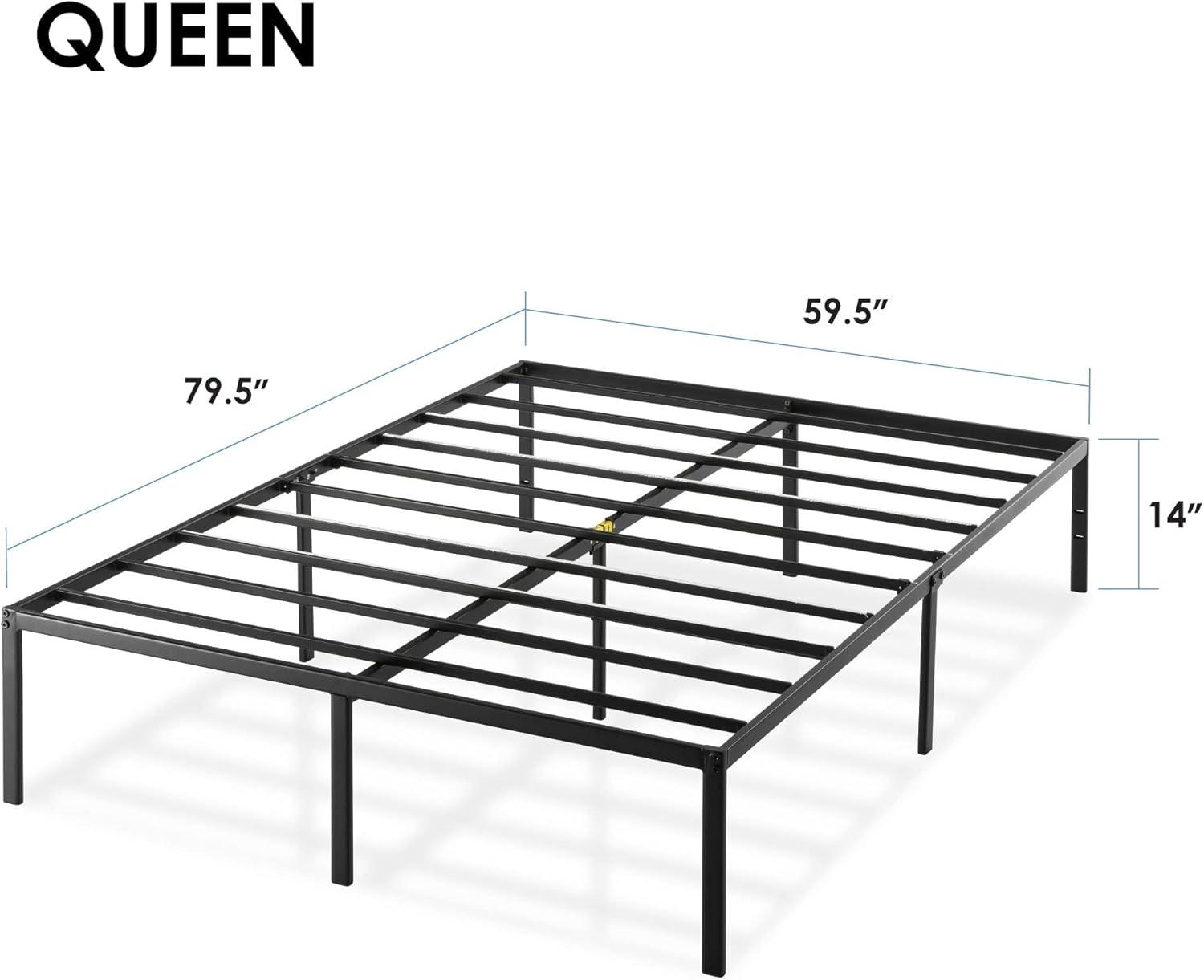 Queen Black Metal Platform Bed Frame with Slats