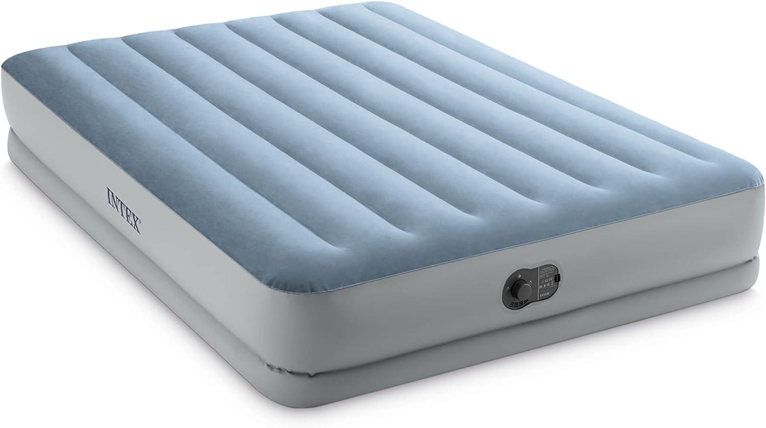 Queen Size Gray and Blue Fiber-Tech Air Mattress with USB Pump