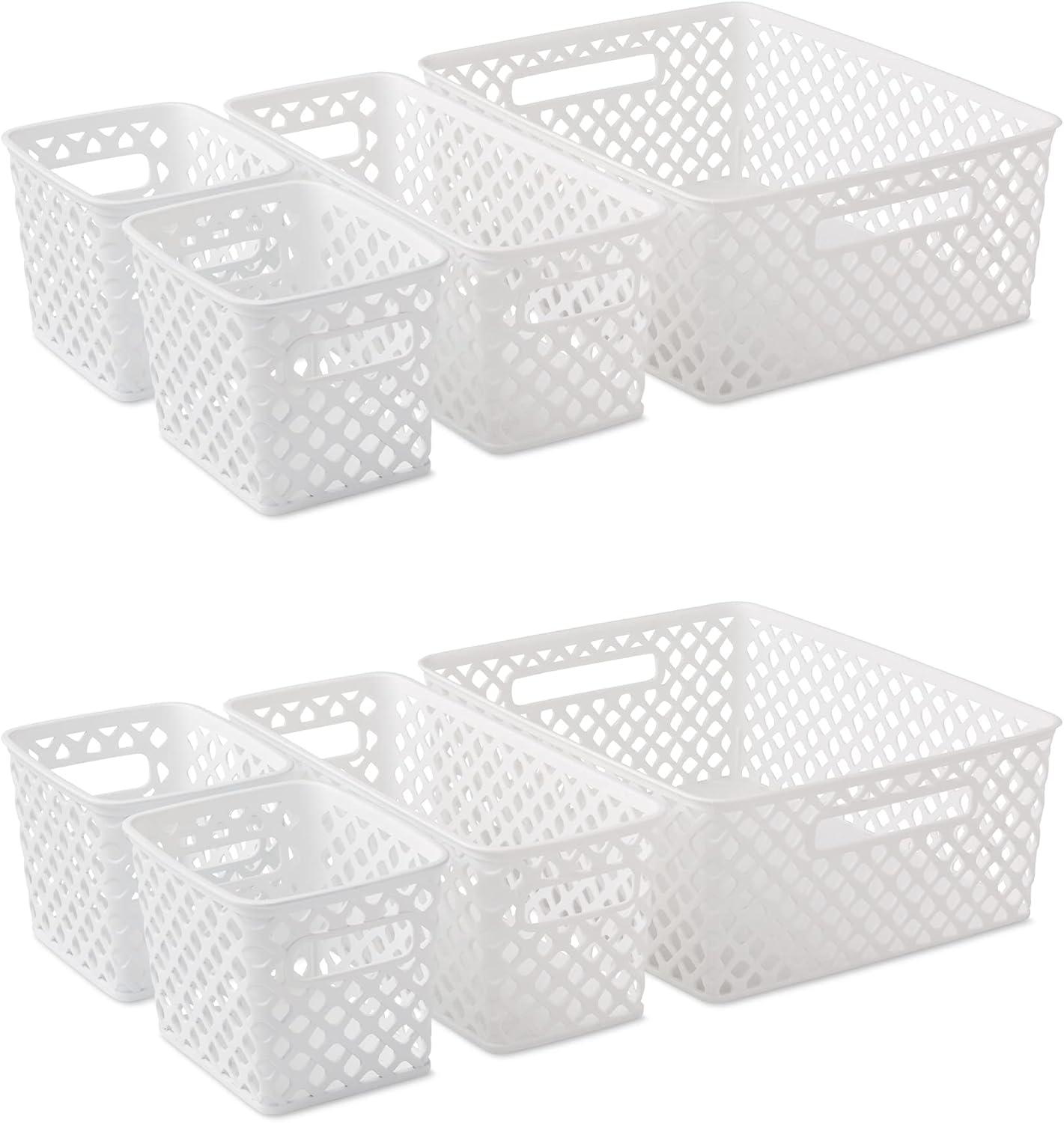 White Rectangular Plastic Decorative Basket Set, 4-Piece