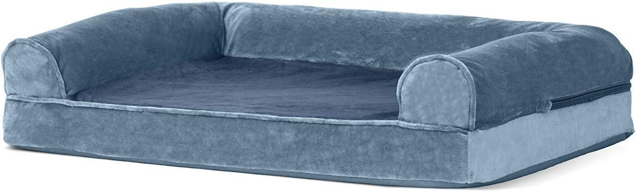 FurHaven Pet Products Faux Fur & Velvet Orthopedic Sofa Pet Bed for Dogs & Cats - Harbor Blue, Medium