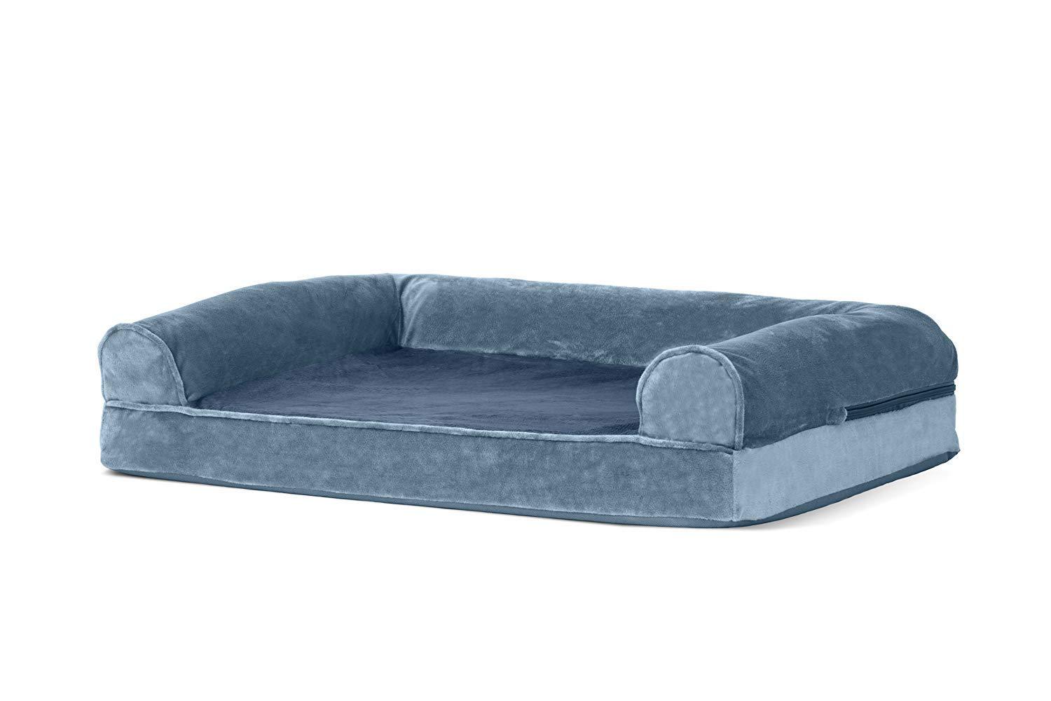 FurHaven Pet Products Faux Fur & Velvet Orthopedic Sofa Pet Bed for Dogs & Cats - Harbor Blue, Medium