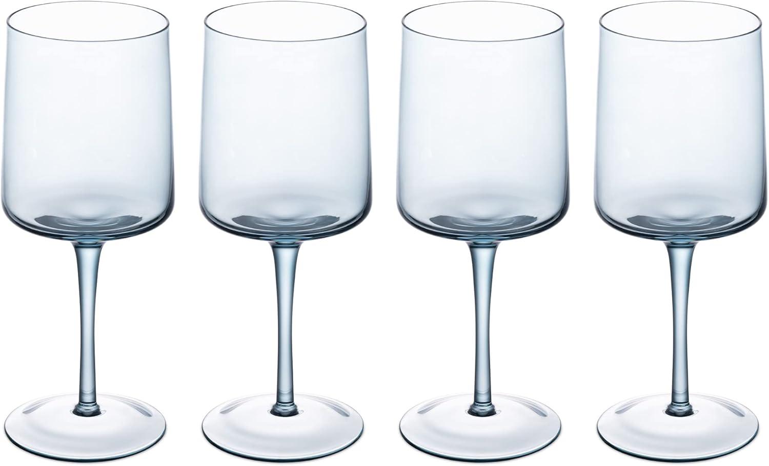 Navaris Blue Square Wine Glasses (Set of 4) - Colored Wine Glasses with Stems - Colored Glassware with Stem for Serving Wine, Cocktails, Beer, Dessert