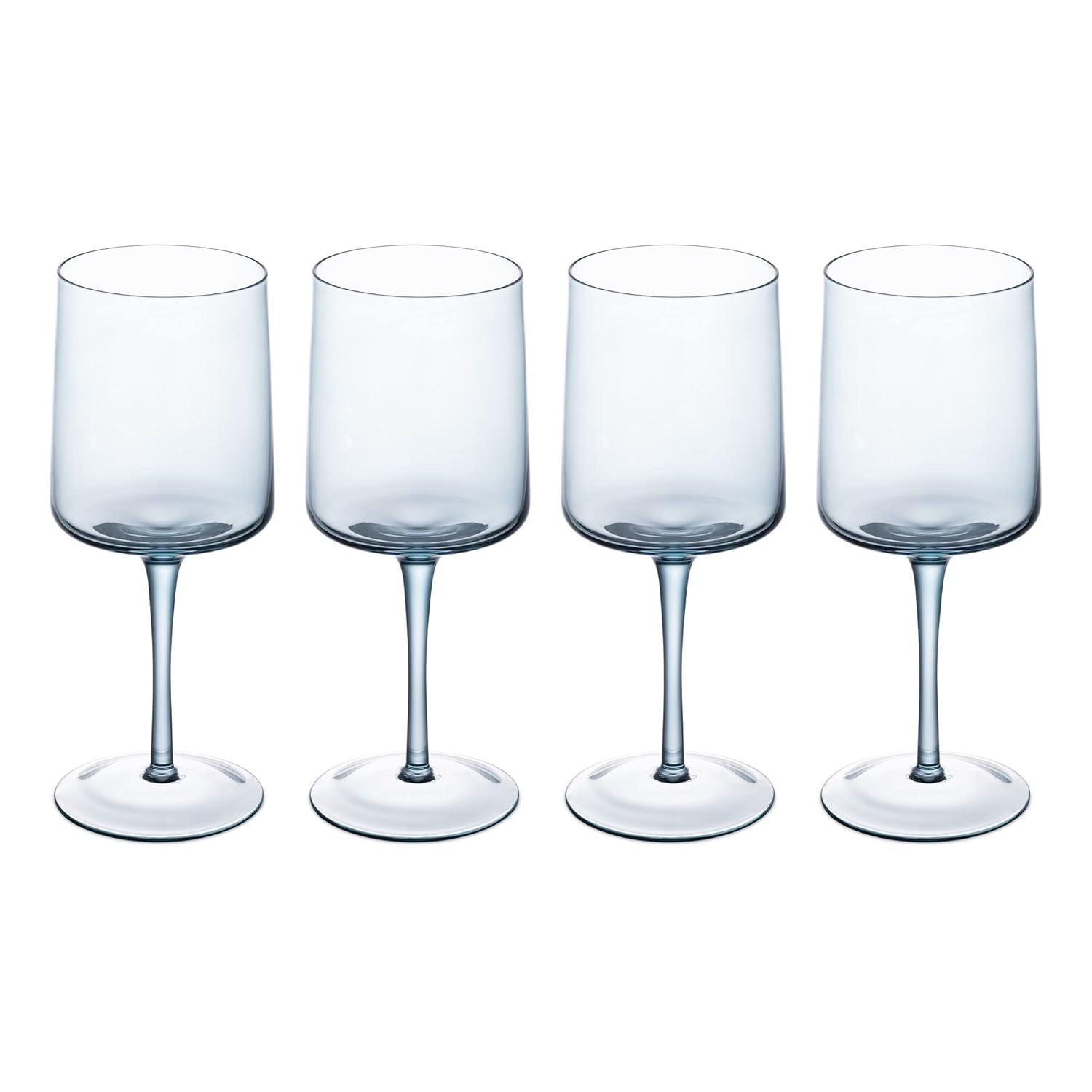 Navaris Blue Square Wine Glasses (Set of 4) - Colored Wine Glasses with Stems - Colored Glassware with Stem for Serving Wine, Cocktails, Beer, Dessert