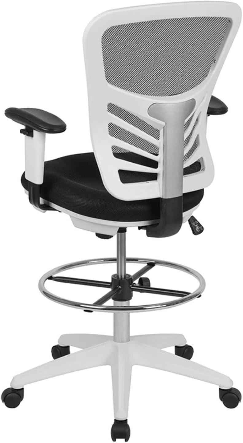 Flash Furniture Mid-Back Mesh Ergonomic Drafting Chair with Adjustable Chrome Foot Ring, Adjustable Arms