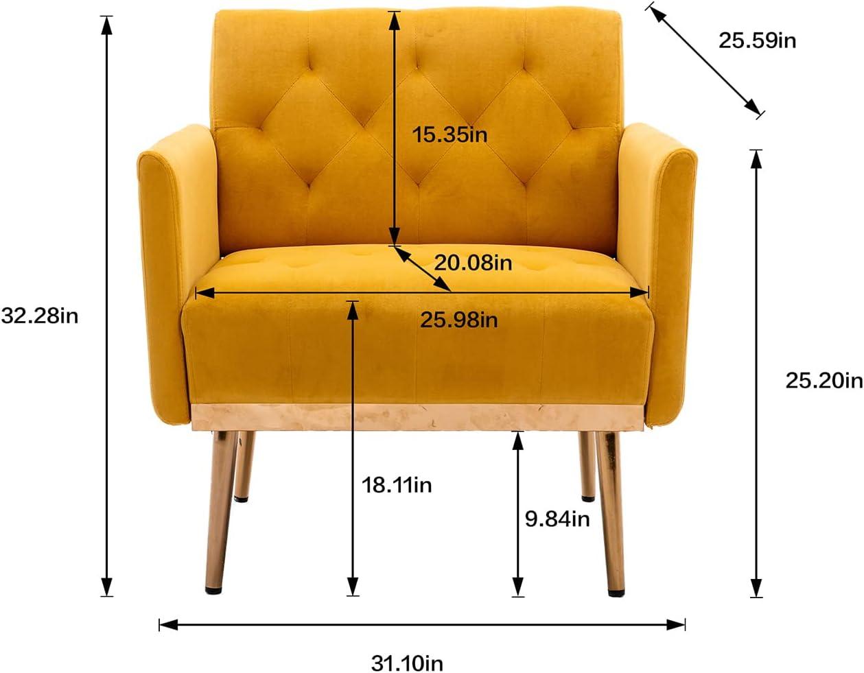 Mustard Velvet Barrel Accent Chair with Rose Gold Trim