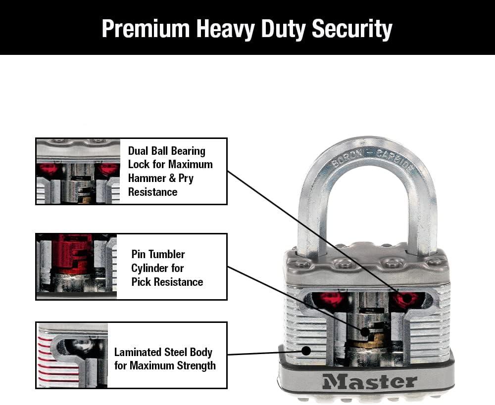 Master Lock 1-7/16" H x 13/16" W x 2" L Laminated Steel Dual Ball Bearing Locking Padlock