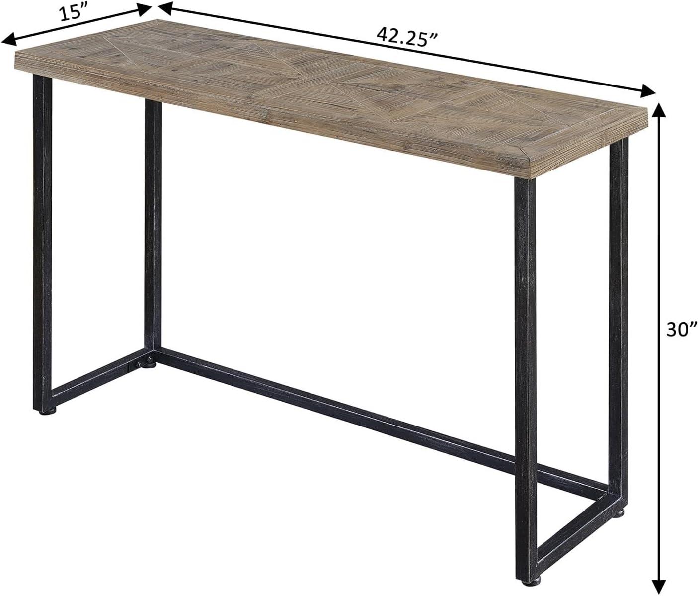 Natural Fir Wood and Black Metal Console Table with Storage