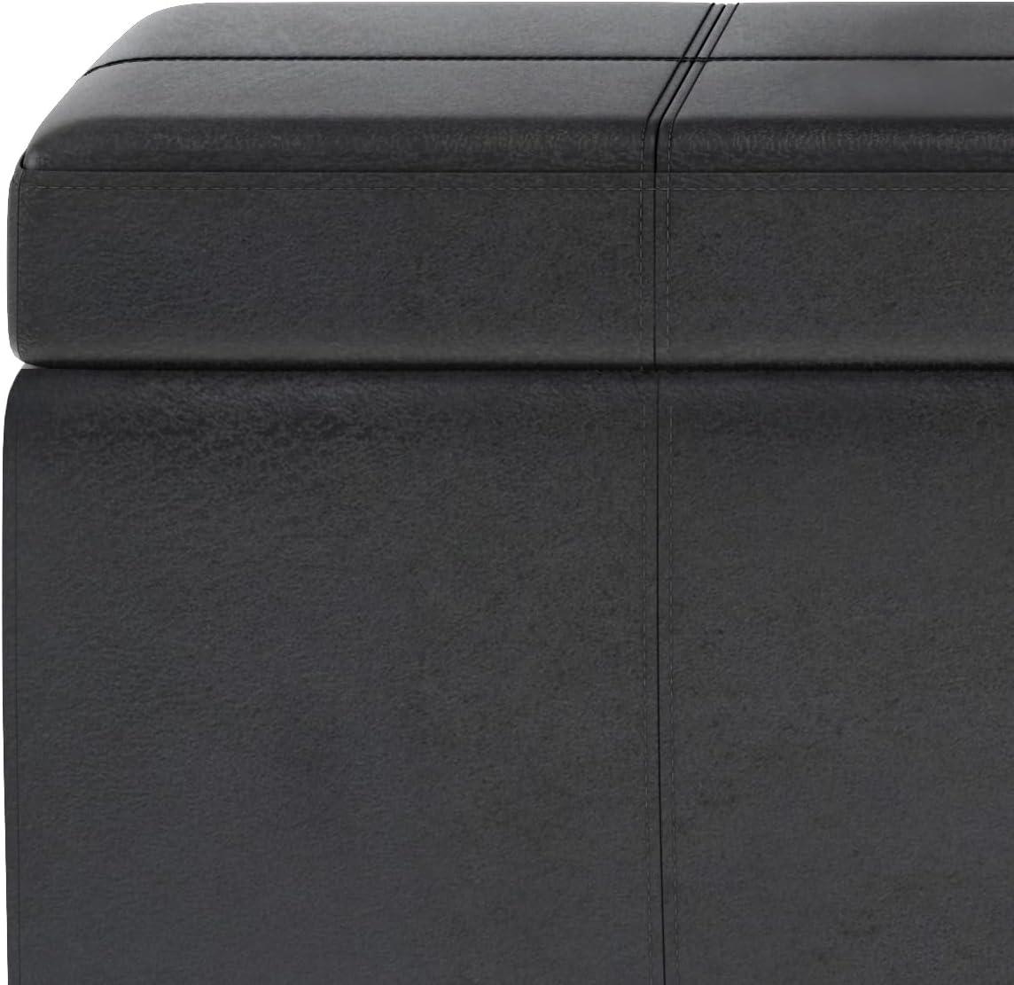 Simpli Home Kingsley 48"W Upholstered Storage Ottoman with Lift-Top Lid, Nailhead Trim, and Stitching Detail