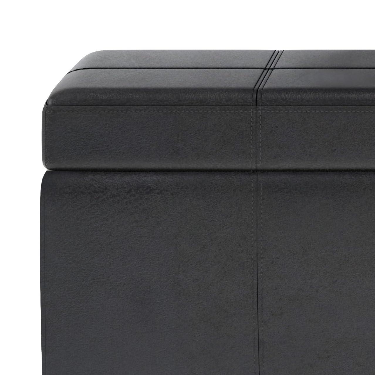 Simpli Home Kingsley 48"W Upholstered Storage Ottoman with Lift-Top Lid, Nailhead Trim, and Stitching Detail