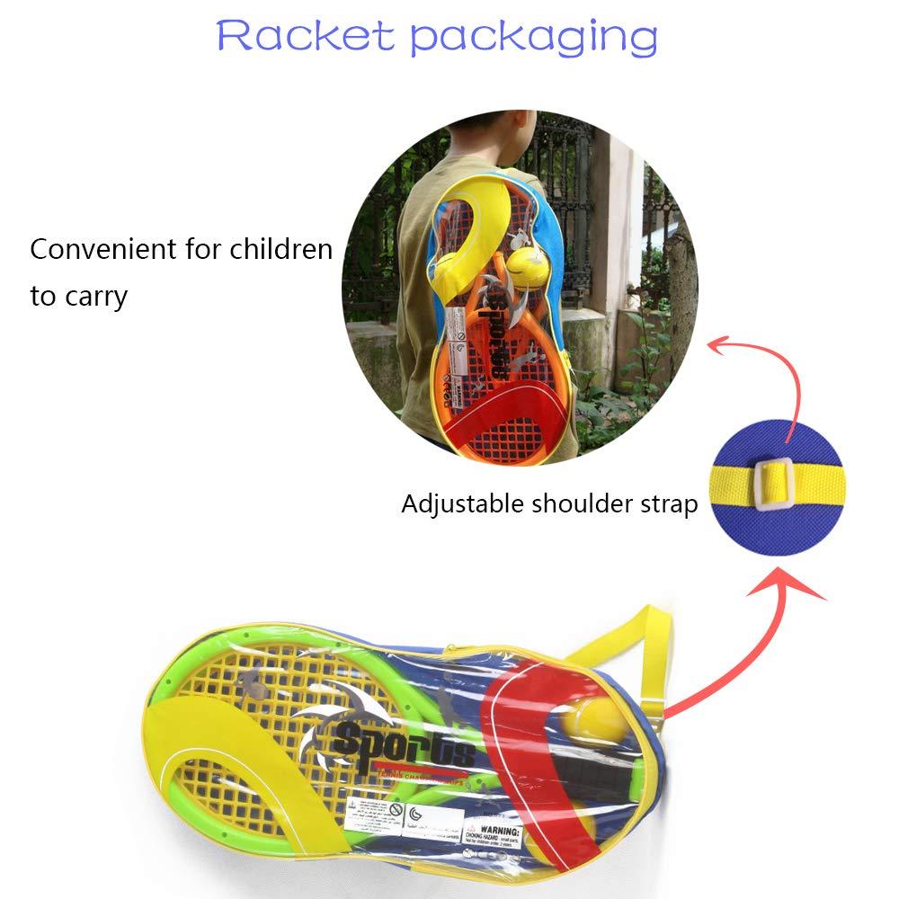 Kids Tennis Racket,17 Inch Plastic Tennis Racket with 2 Soft Balls,2 Tennis Balls and 4 Shuttlecocks for Kid,Toddler Outdoor/Indoor Sport Play
