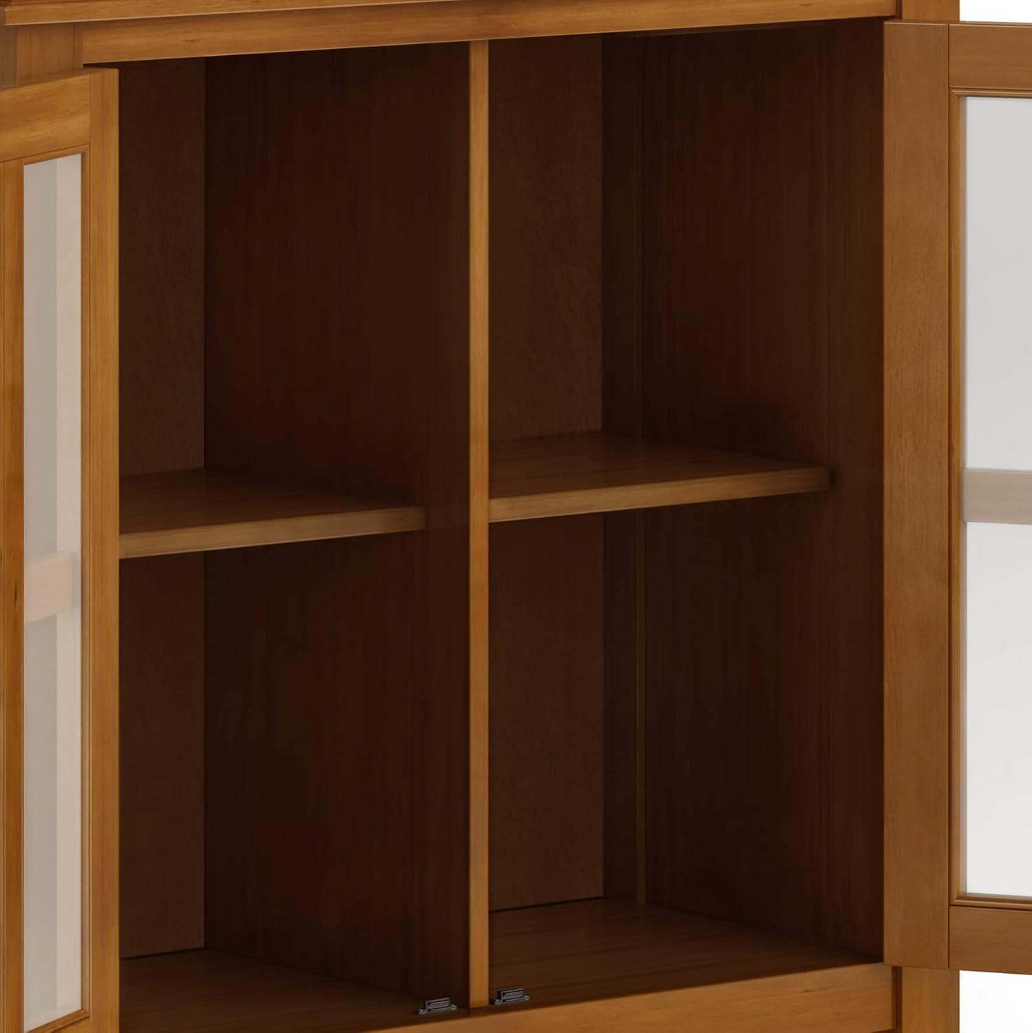 Simpli Home Artisan 30"W Solid Wood 2-Shelf Low Storage Cabinet with Glass Doors and Adjustable Shelves