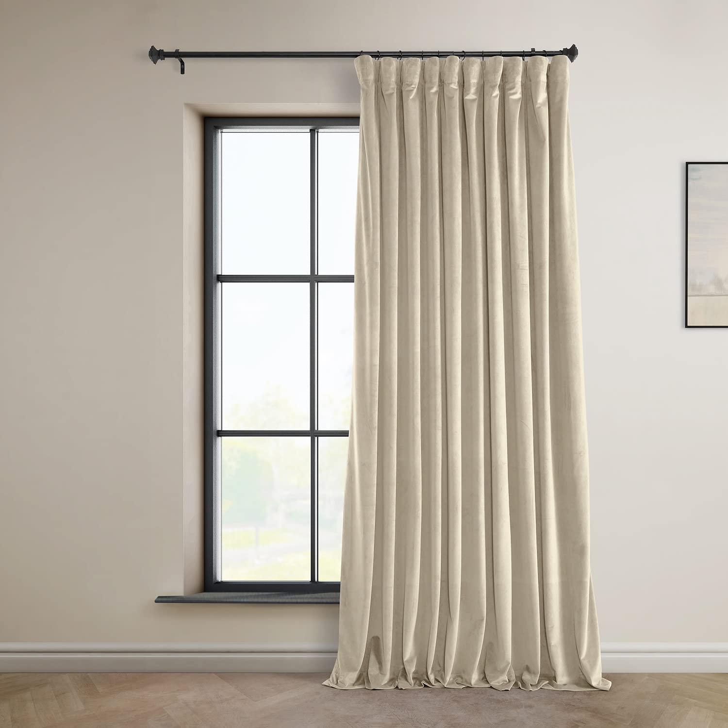 Half Price Drapes Extra Wide Signature Angora Beige Velvet Hotel Blackout Curtains(1 Panel), 100W X 84L