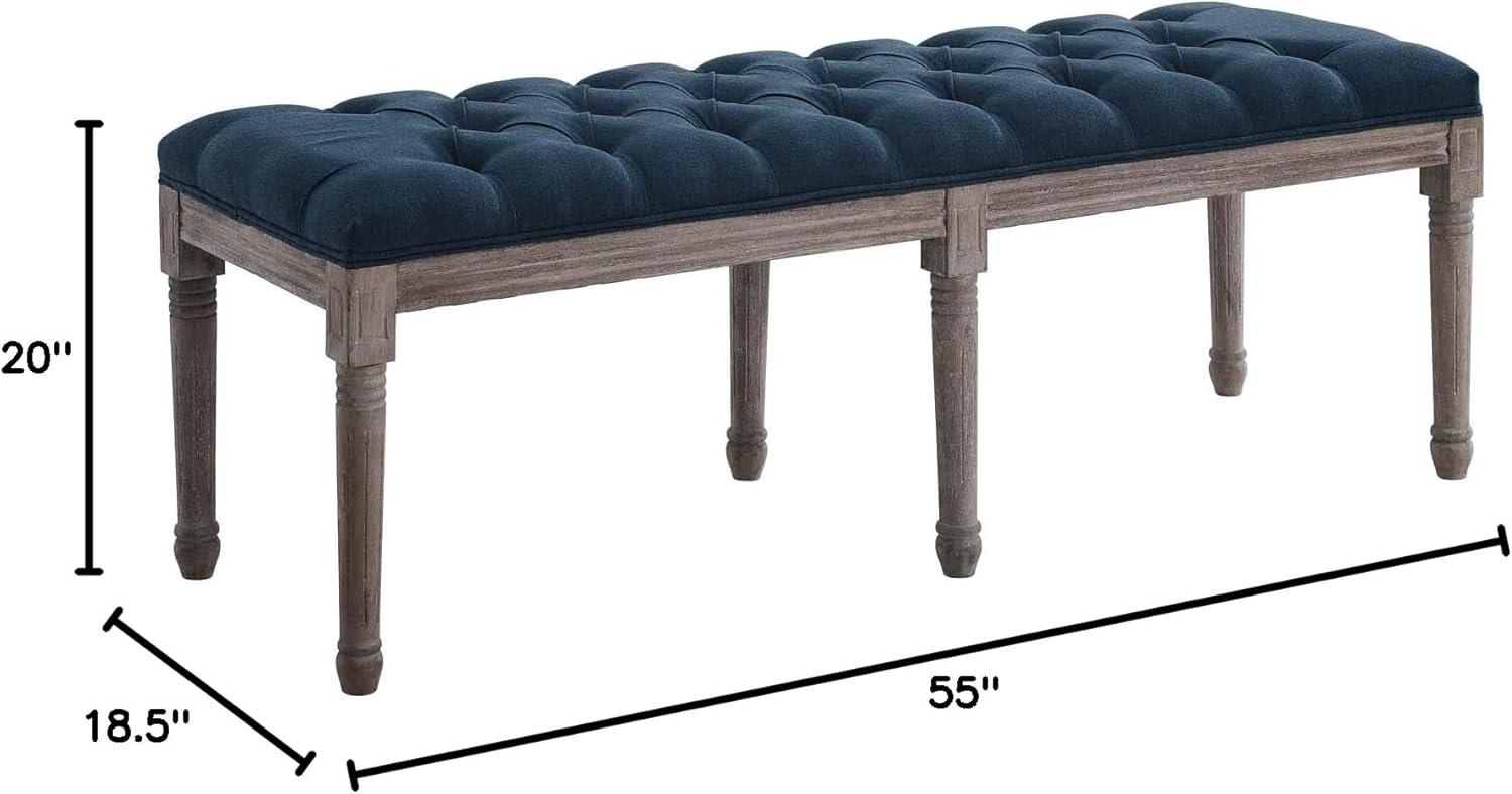 Province French Vintage Upholstered Fabric BenchNavy