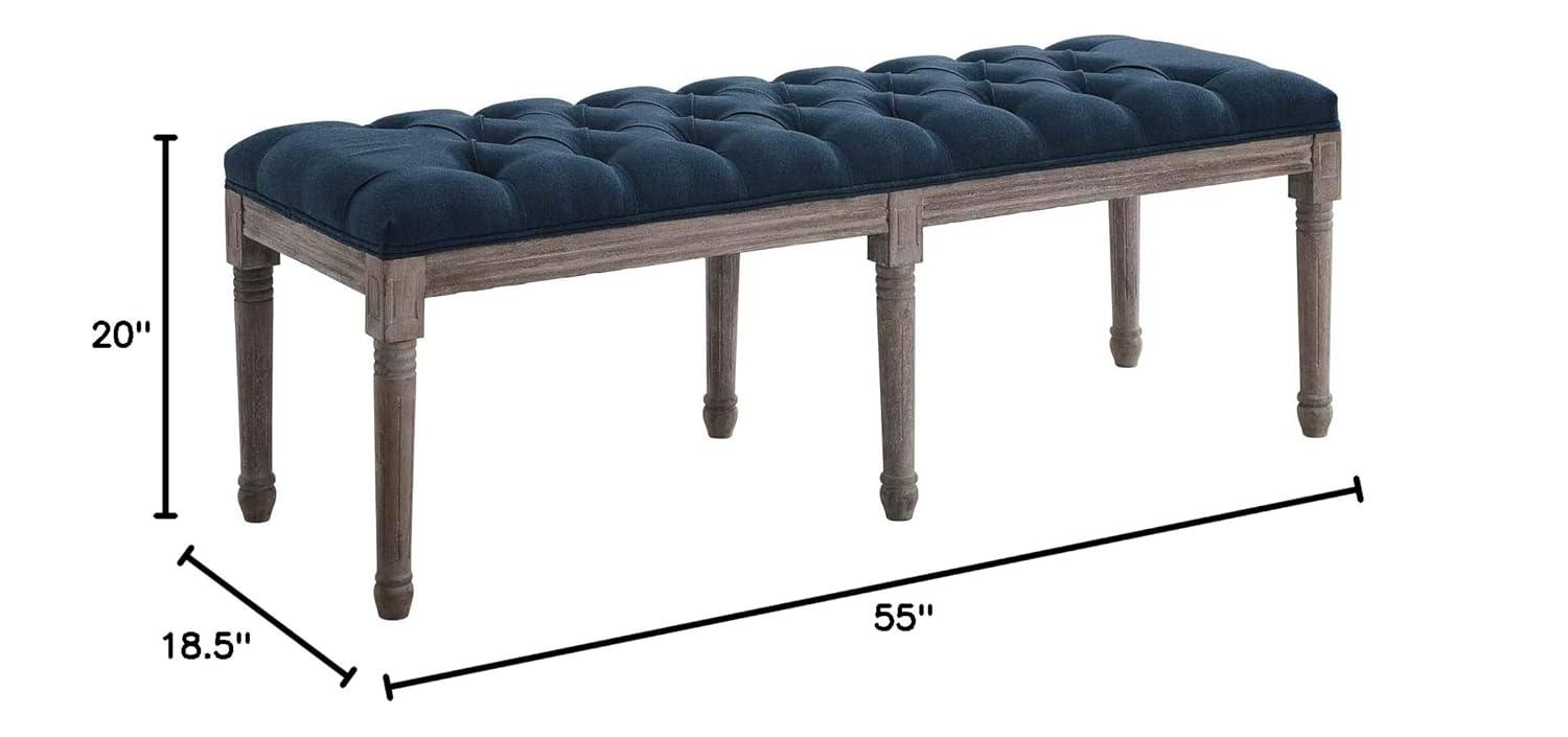 Province French Vintage Upholstered Fabric BenchNavy