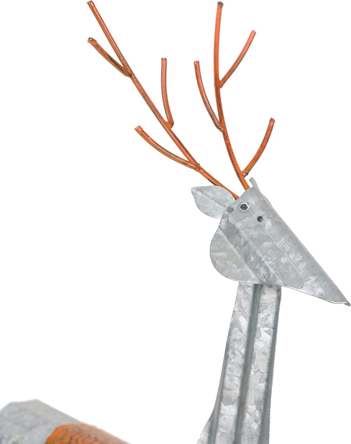 30-Inch Tall Silver and Orange Metal Reindeer Decoration