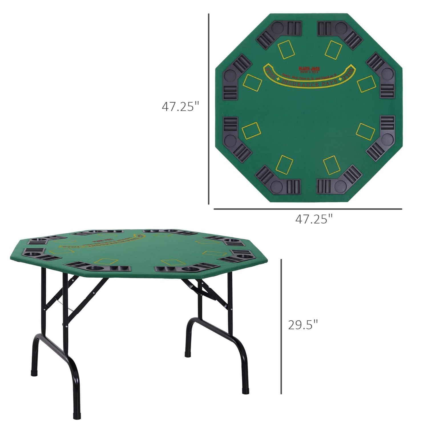 Soozier 47.25" 8 Player Folding Octagon Poker Table for Blackjack Poker Game with Cup Holders, Green