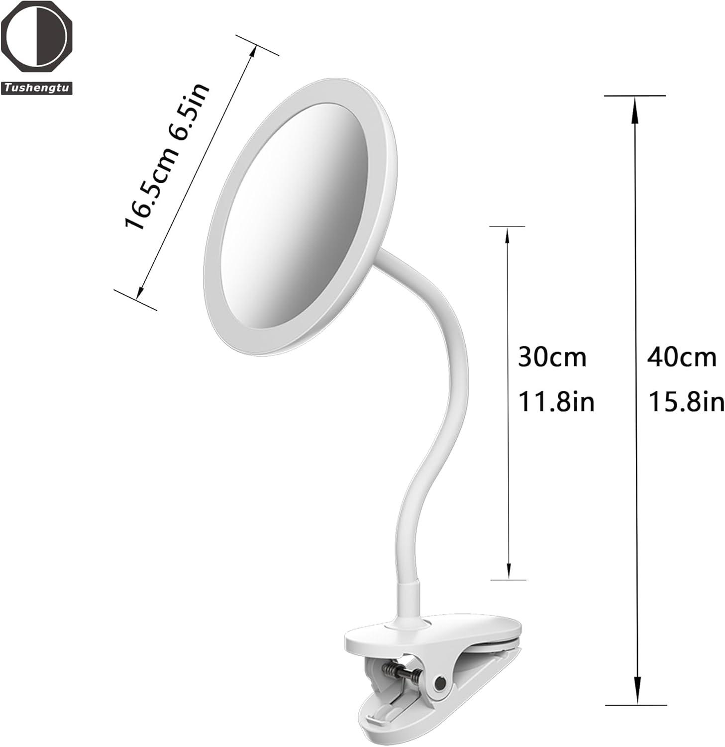 TUSHENGTU 6.5" White Swan-Neck Clamp Mirror , LED Vanity Mirror , USB Charging,360° Rotation