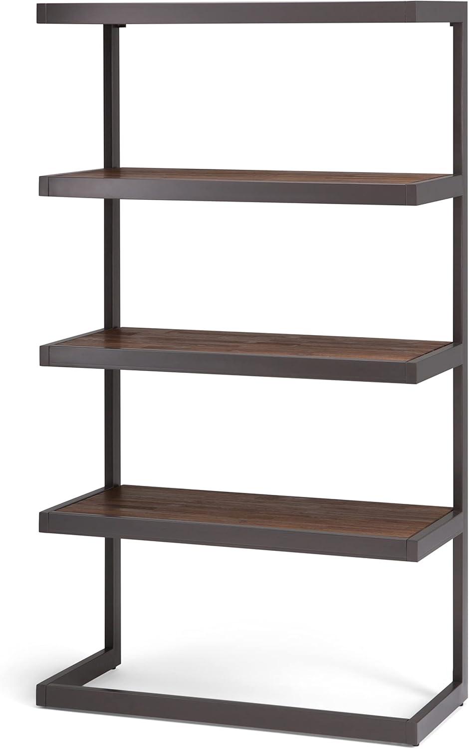 Erina Rustic Natural Aged Brown Solid Acacia and Metal Industrial Bookcase