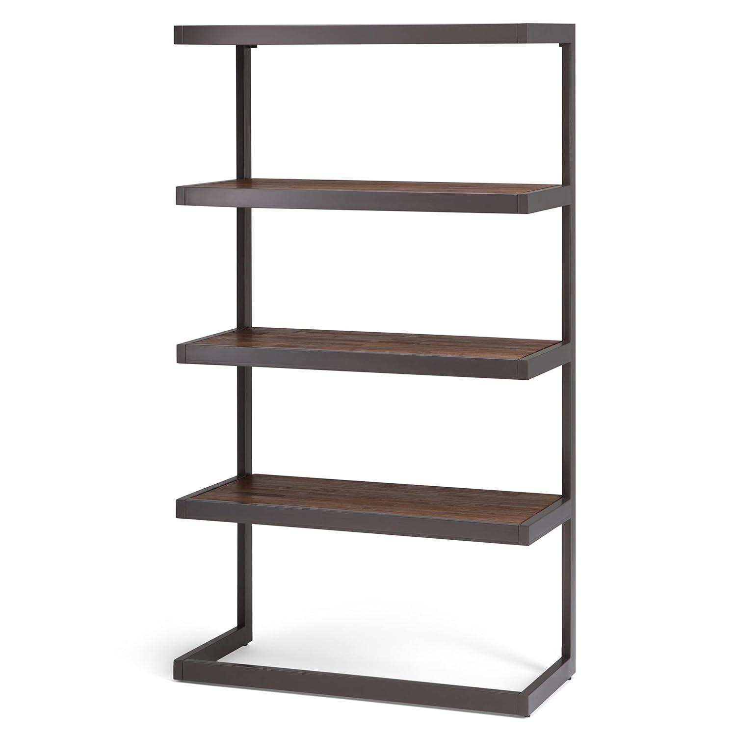 Erina SOLID ACACIA WOOD and Metal 66 inch x 36 inchRectangle Industrial Bookcase in Rustic Natural Aged Brown-Color:Rustic Natural Aged Brown,Material:Metal,Style:Modern Industrial