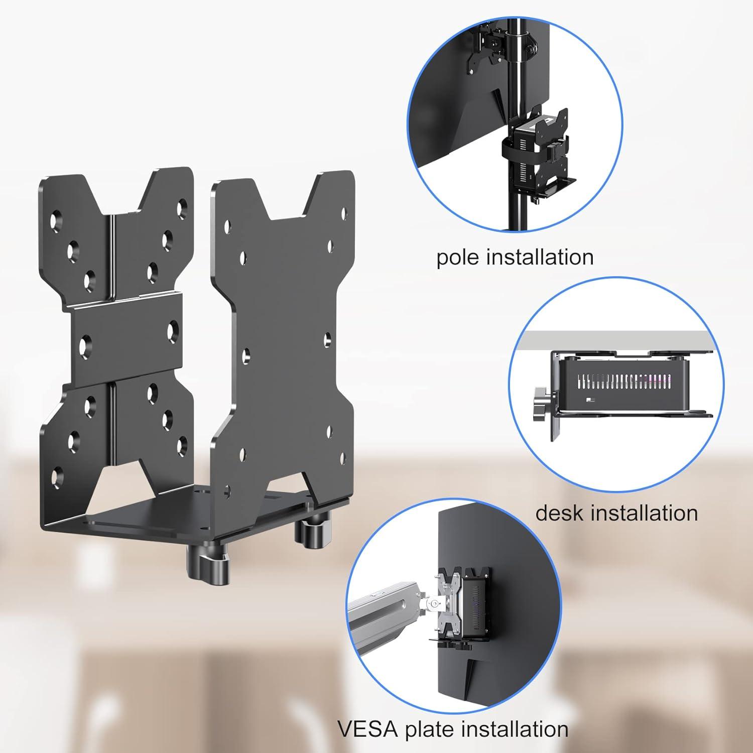 Black Adjustable Thin Client Mount Bracket for Mini PCs