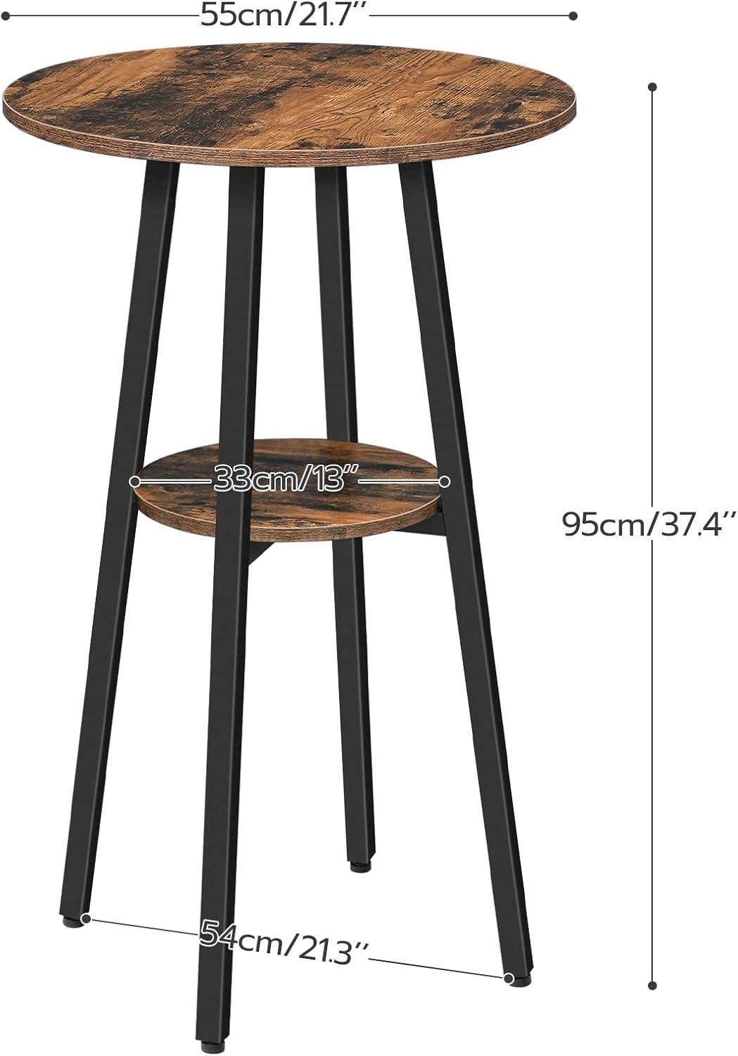 HOOBRO Bar Table, Round Pub Table, 2-Tier with Storage, 37.4" High Top for Small Spaces, with Top Particleboard for Kitchen, Easy to Assemble, Rustic Brown BF55BT01