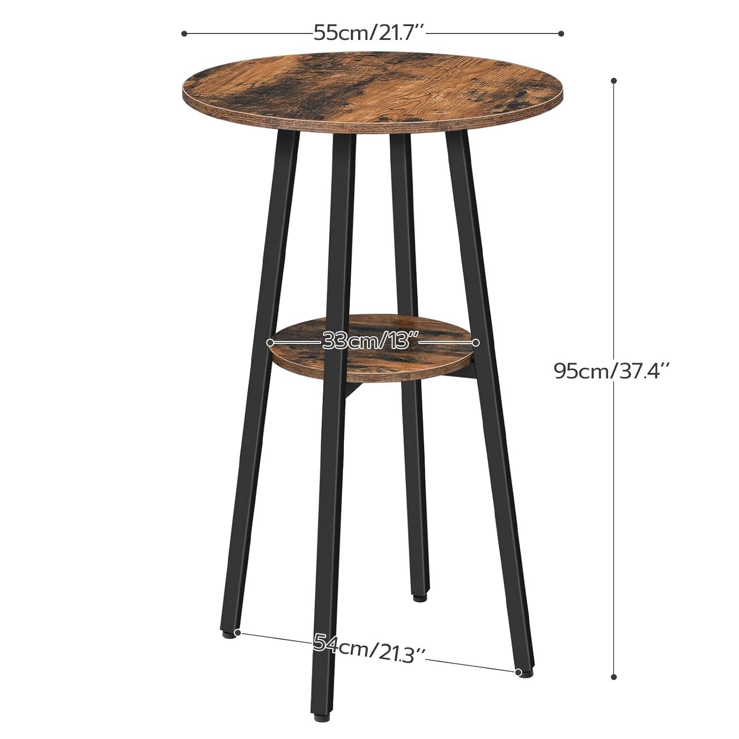 HOOBRO Bar Table, Round Pub Table, 2-Tier with Storage, 37.4" High Top for Small Spaces, with Top Particleboard for Kitchen, Easy to Assemble, Rustic Brown BF55BT01