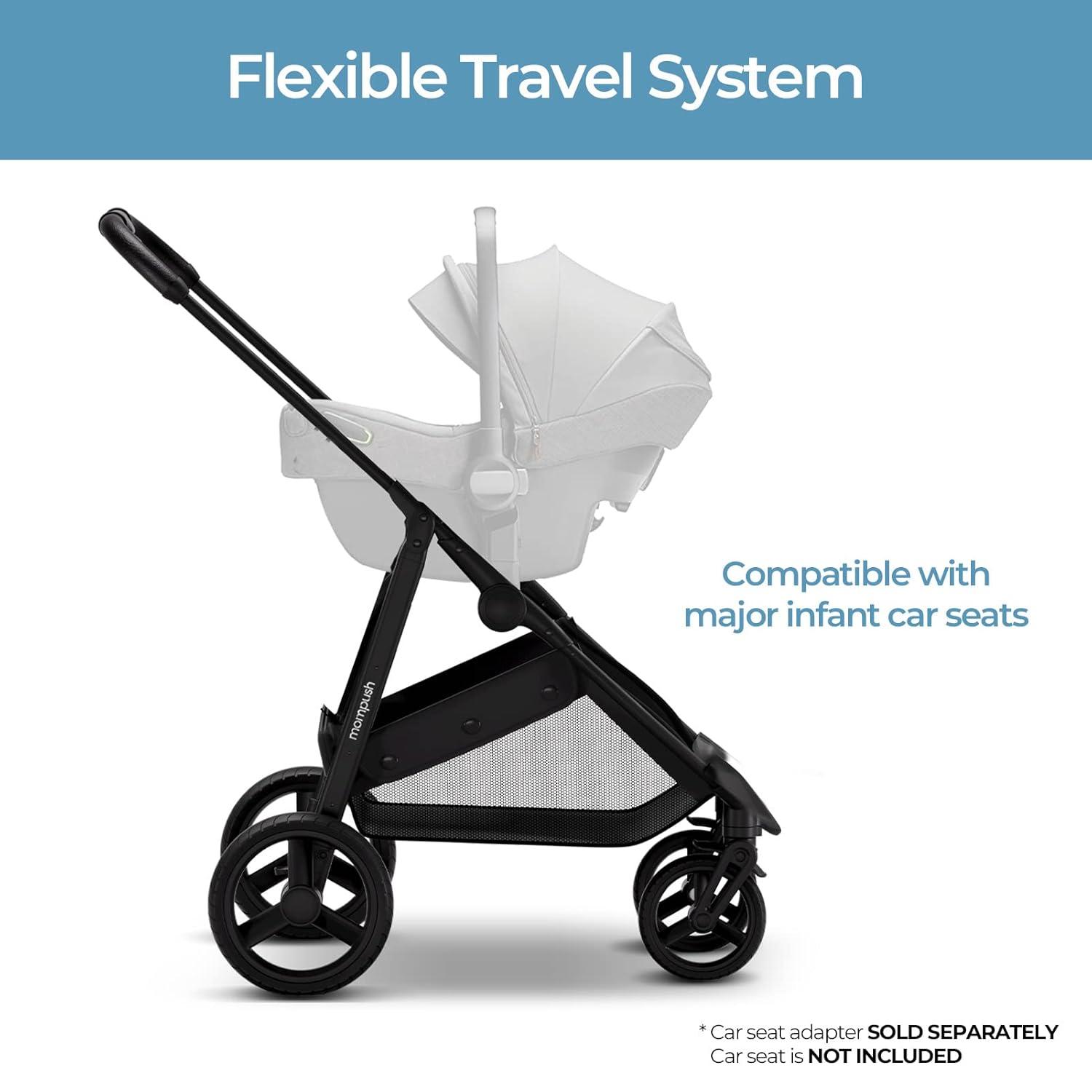 Open Box Mompush Wiz 2-in-1 Convertible Baby Stroller Bassinet Mode Foldable T629 - Black