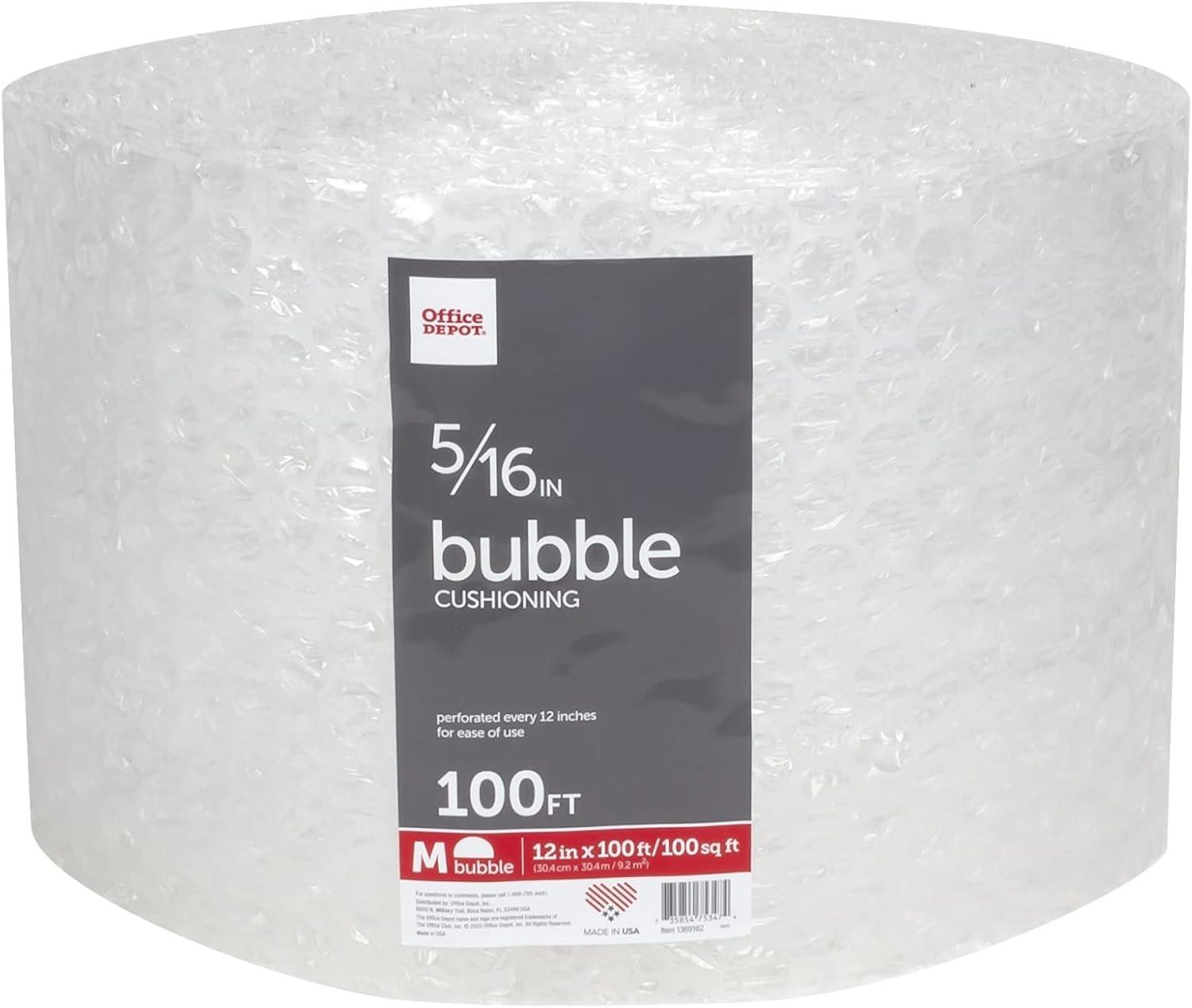 Medium Clear Plastic Bubble Cushioning Roll, 12" x 100'