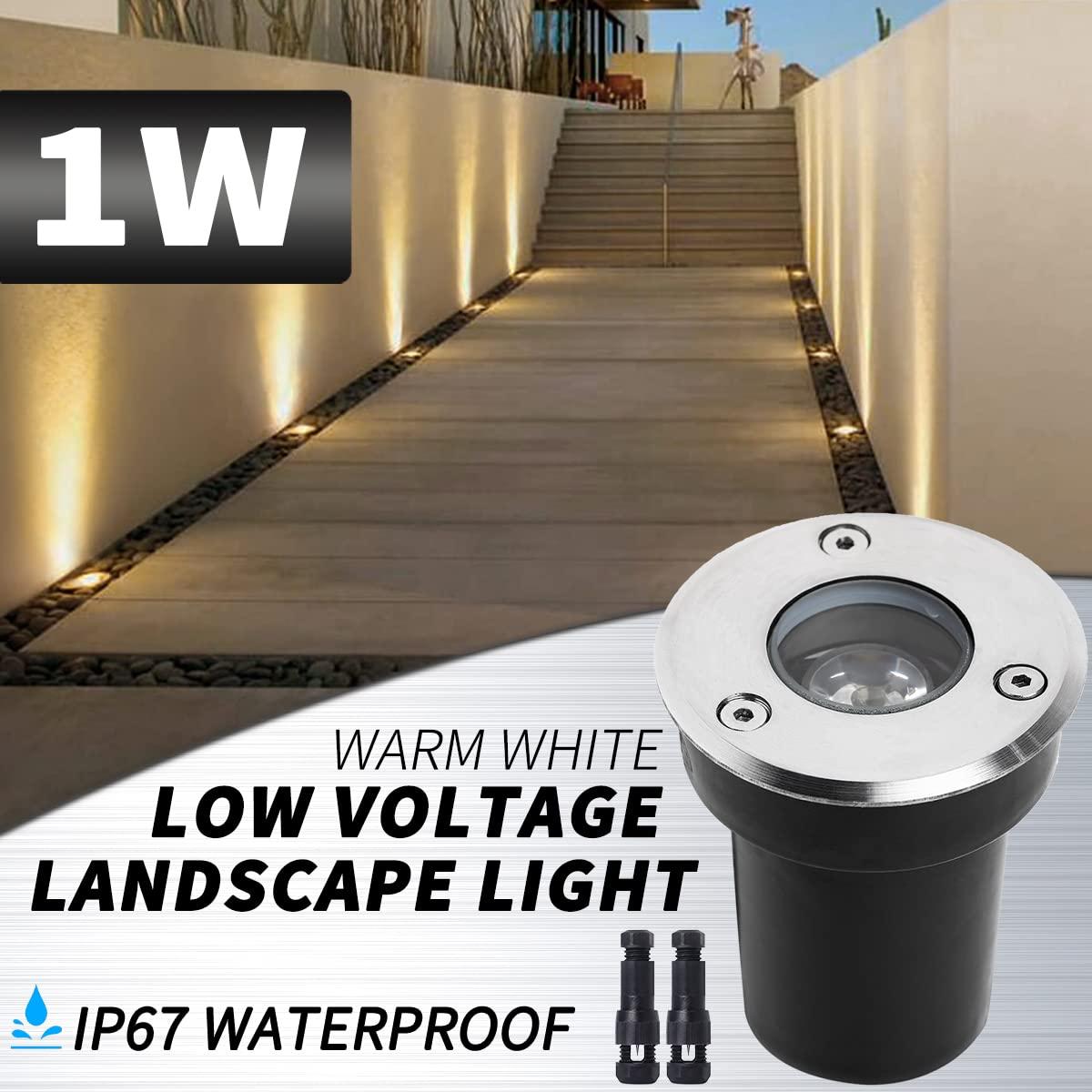 EAGLOD LED Low Voltage Landscape Lights With Connectors 1W Well Lights, 12V-24V In-Ground IP67 Waterproof 3000K Soft Warm White 100 Lumen for Up Lighting Garden Plant, Driveway (12 Pack)